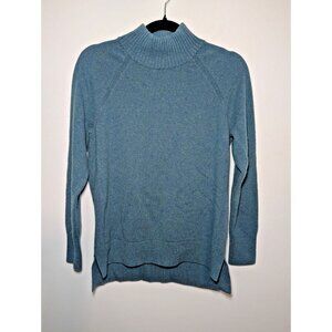 LL Bean Womens 100% Cashmere Sweater Mock Neck Blue Pullover Small Cozy Soft